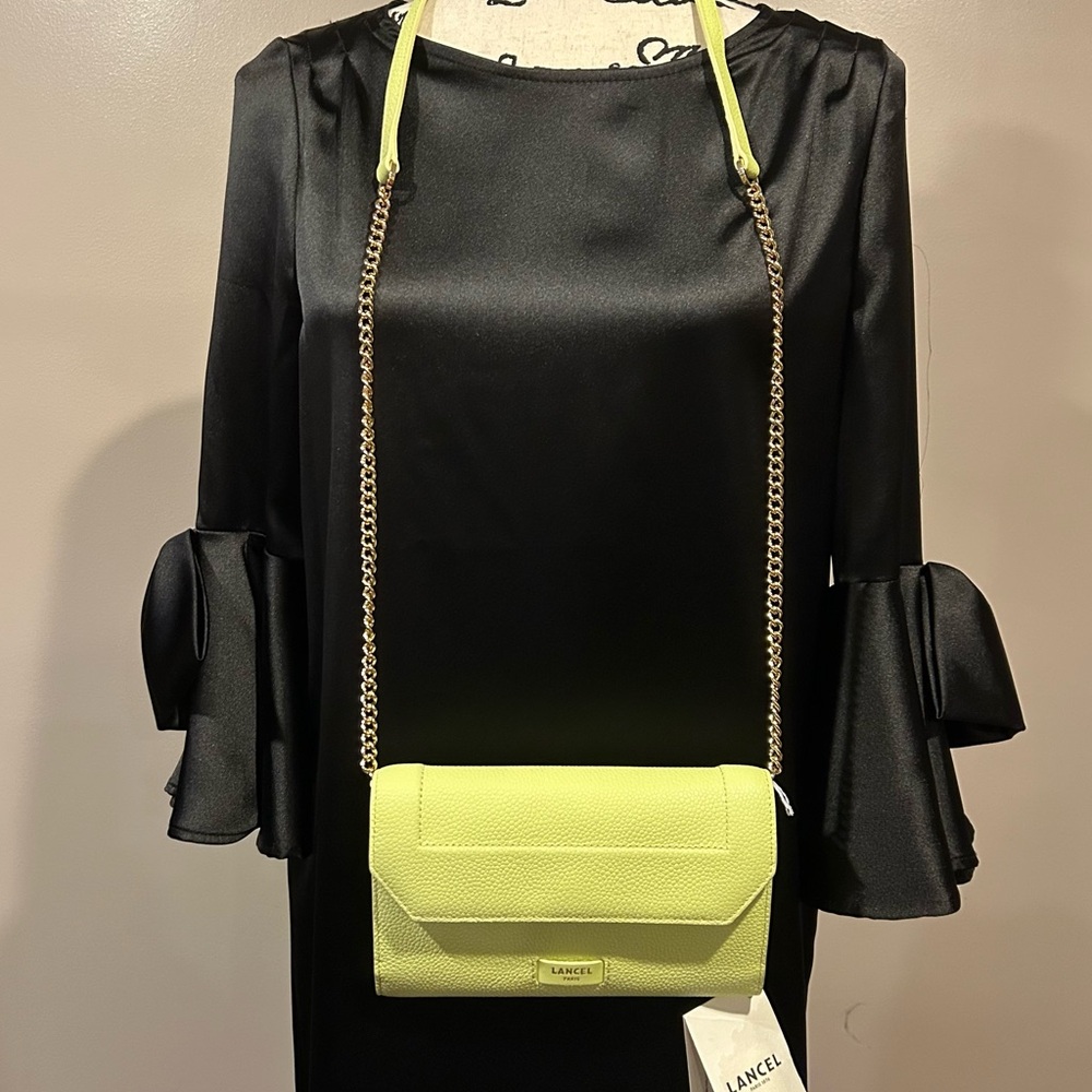 Lancel Ninon Leather Lime Chain Wallet Crossbody - Picture 2 of 10